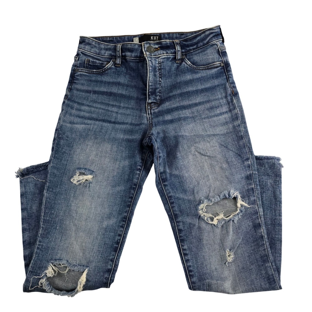 KUT From The Kloth Reese Ripped‎ Distressed Ankle Straight Leg Jeans